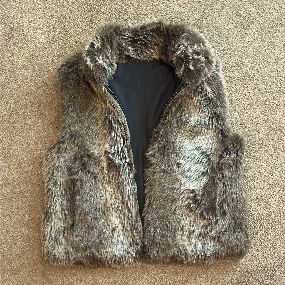 Faux Fur Vest in Brown and Gray Reversible
